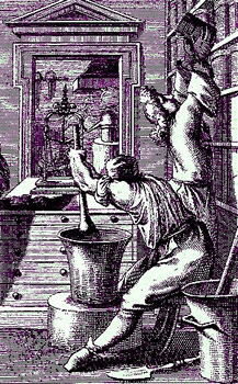Apothecary Making Medicine in a Large Mortar