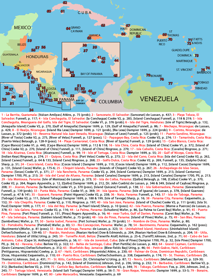 Watering Stops in the Caribbean and Central America During the GAoP.