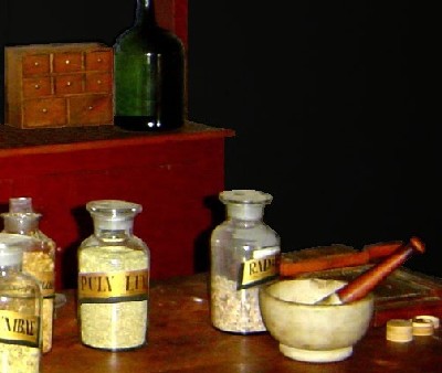 Apothecary chest and jars