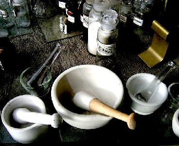 Mortar and Pestle with jars