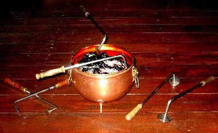 The author's cautery irons and brazier