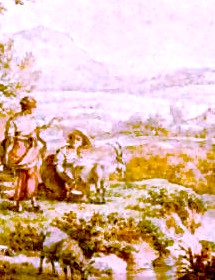 Maids milking goats by a Stream