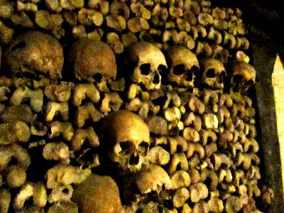 Skeletons in Paris Catacombs