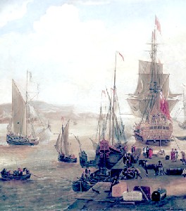 English & Dutch Ships Taking on Stores in Port