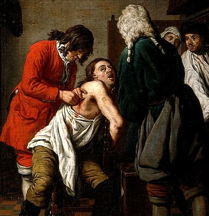 Surgeon Attending a Wound in a Man's Side